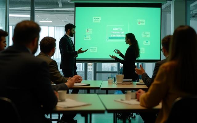 People engaged in a training session, symbolizing learning and development programs.